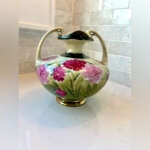 Nippon Vintage Hand Painted Vase With Handles
